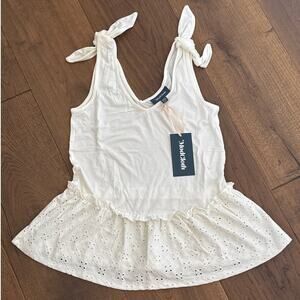 ModCloth Sleeveless Tie Shoulder Peplum Direction Knit Tank Off White XXS NWT